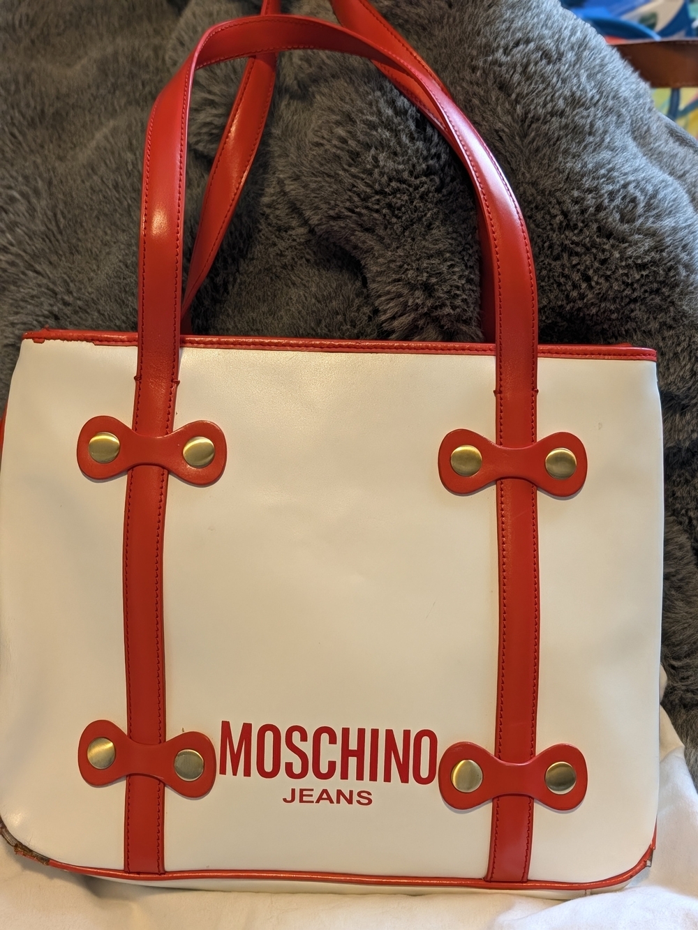 Moschino White and Red Logo Tote